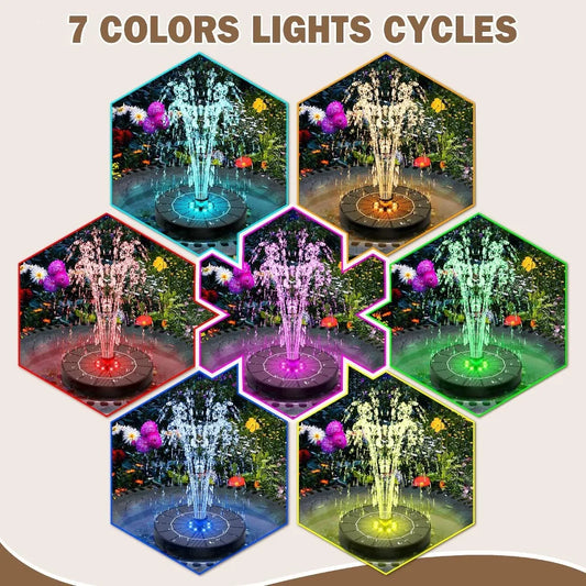 Solar Fountain Pump Outdoor Garden Automatic Water Spray with LED Lights Solar Powered Fountain for Yard, Pond, Bird Bath