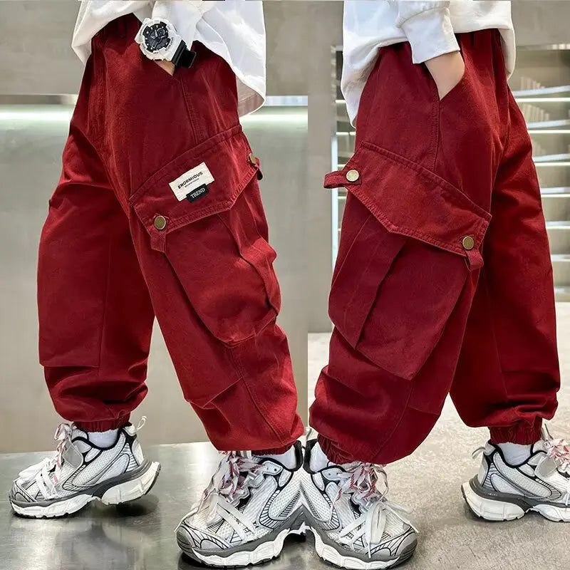 High Quality Boys Sweatpants Autumn Kids Casual Pants for Boy Korean Children's Clothes 2025 Spring Loose Cotton Red Trousers