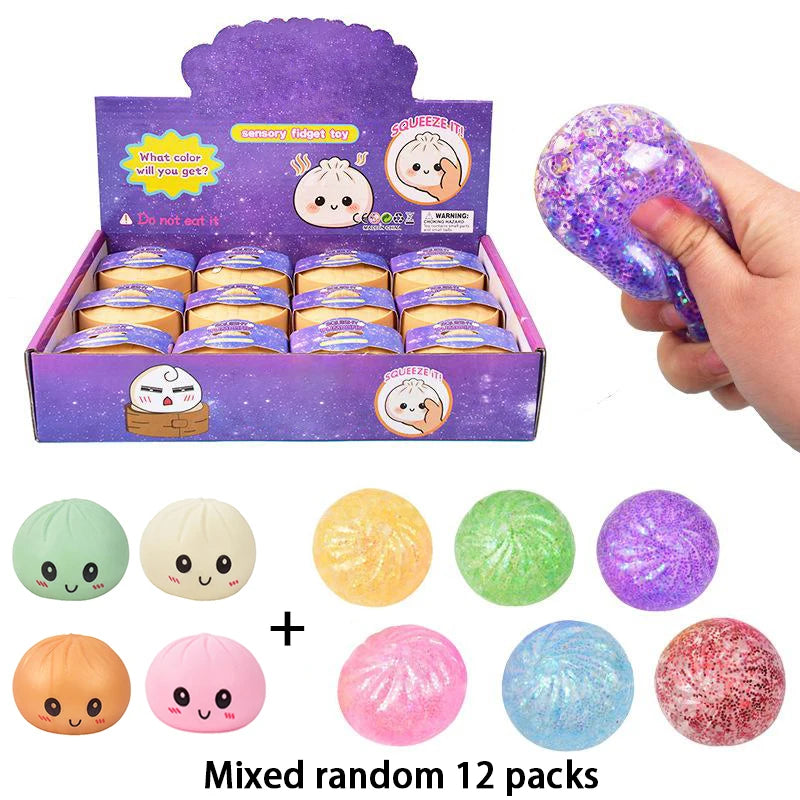 Colorful Dumpling Squishy Stress Relief Ball With Bamboo Steamer Soft Rebound Squeeze Fidget Sensory Toy Funny Creative Gift