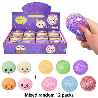 Colorful Dumpling Squishy Stress Relief Ball With Bamboo Steamer Soft Rebound Squeeze Fidget Sensory Toy Funny Creative Gift