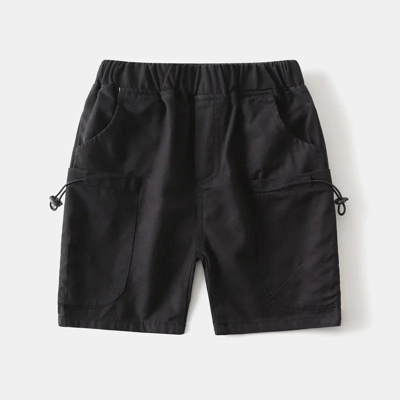 Kids Boys Cargo Shorts Summer Cotton Casual Shorts with Drawstring Pockets Elastic Waist Children Knee Length Short Pants 2-10Yr