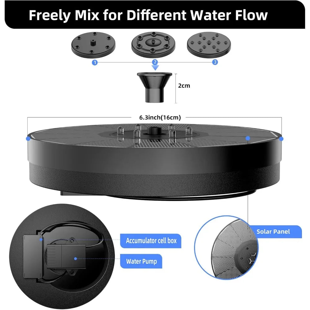 Solar Fountain Pump Outdoor Garden Automatic Water Spray with LED Lights Solar Powered Fountain for Yard, Pond, Bird Bath
