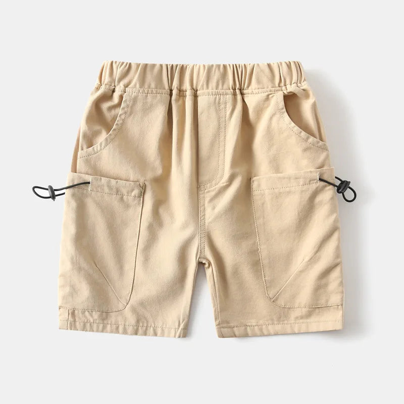 Kids Boys Cargo Shorts Summer Cotton Casual Shorts with Drawstring Pockets Elastic Waist Children Knee Length Short Pants 2-10Yr