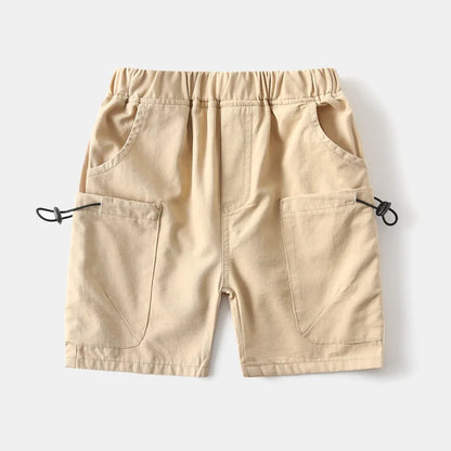 Kids Boys Cargo Shorts Summer Cotton Casual Shorts with Drawstring Pockets Elastic Waist Children Knee Length Short Pants 2-10Yr