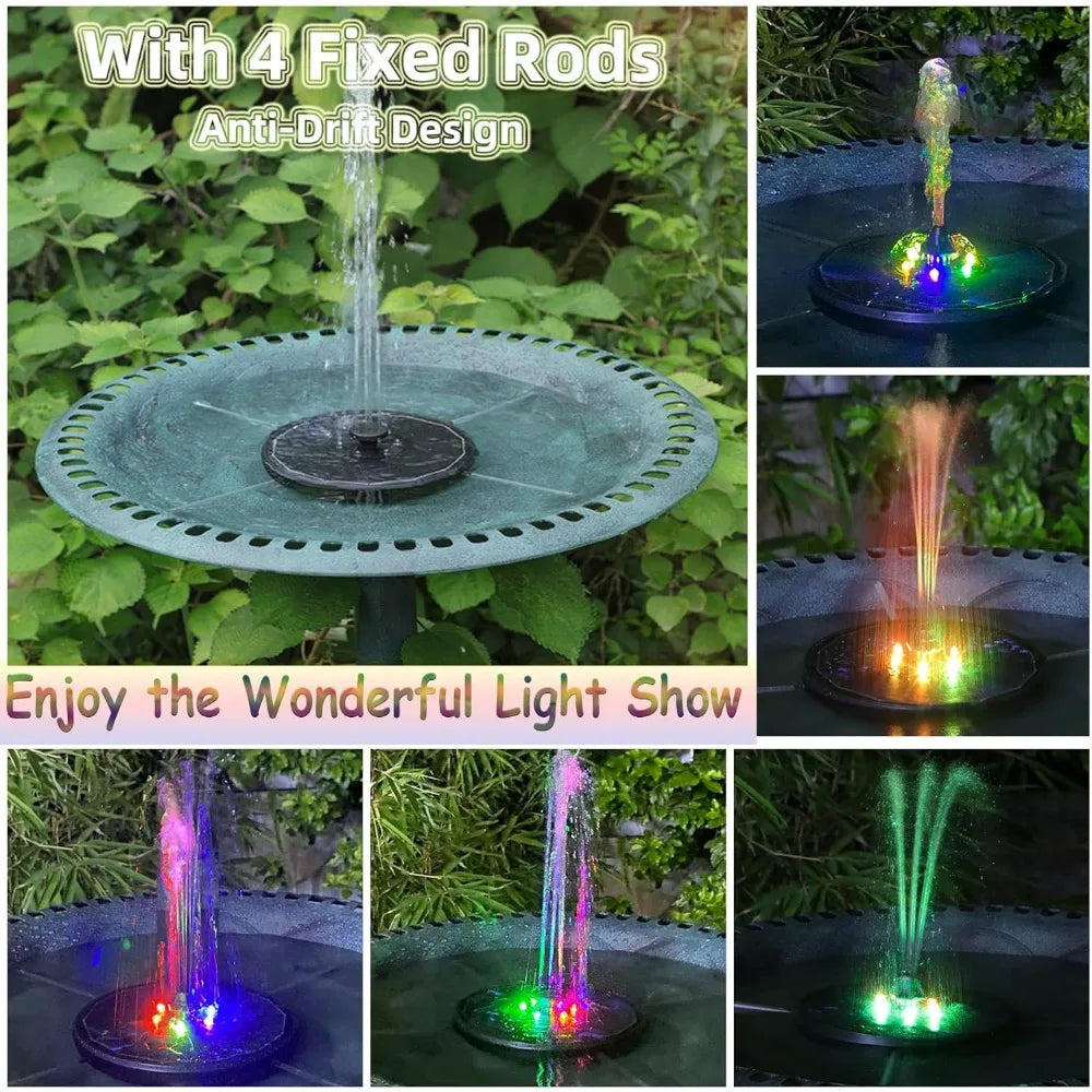 Solar Fountain Pump Outdoor Garden Automatic Water Spray with LED Lights Solar Powered Fountain for Yard, Pond, Bird Bath