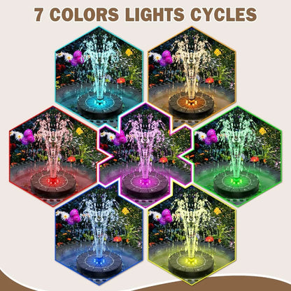 Solar Fountain Pump Outdoor Garden Automatic Water Spray with LED Lights Solar Powered Fountain for Yard, Pond, Bird Bath