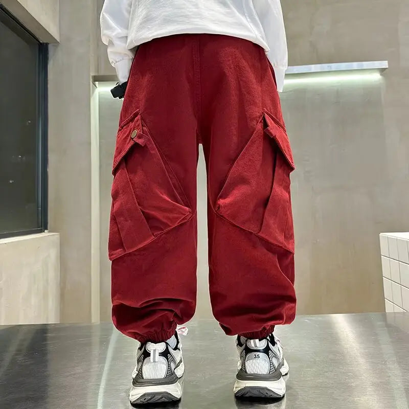 High Quality Boys Sweatpants Autumn Kids Casual Pants for Boy Korean Children's Clothes 2025 Spring Loose Cotton Red Trousers