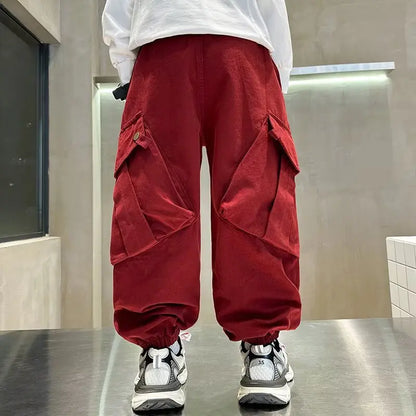 High Quality Boys Sweatpants Autumn Kids Casual Pants for Boy Korean Children's Clothes 2025 Spring Loose Cotton Red Trousers