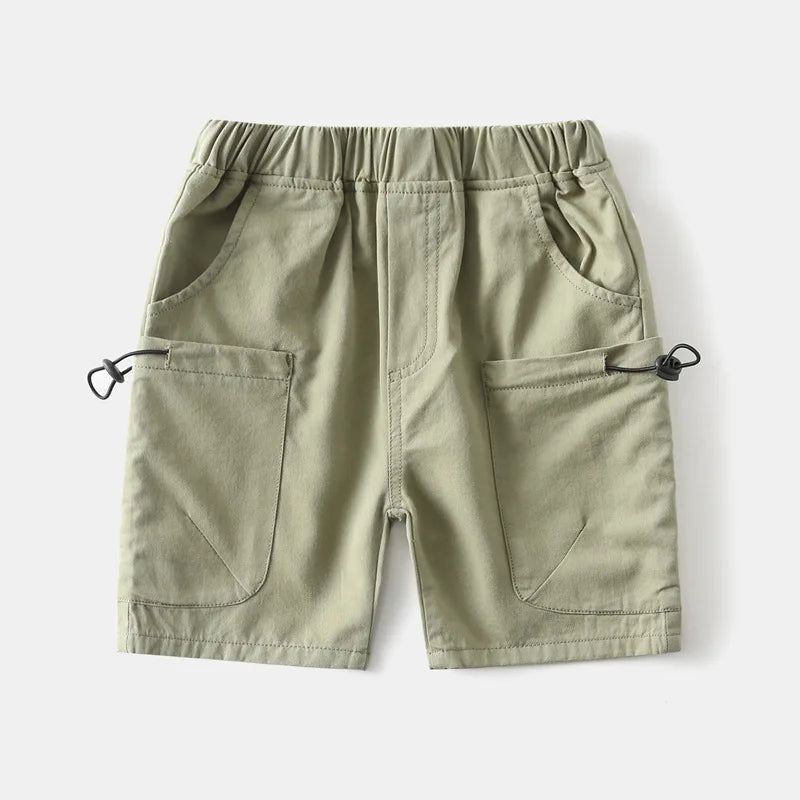 Kids Boys Cargo Shorts Summer Cotton Casual Shorts with Drawstring Pockets Elastic Waist Children Knee Length Short Pants 2-10Yr