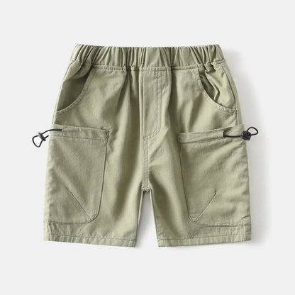 Kids Boys Cargo Shorts Summer Cotton Casual Shorts with Drawstring Pockets Elastic Waist Children Knee Length Short Pants 2-10Yr