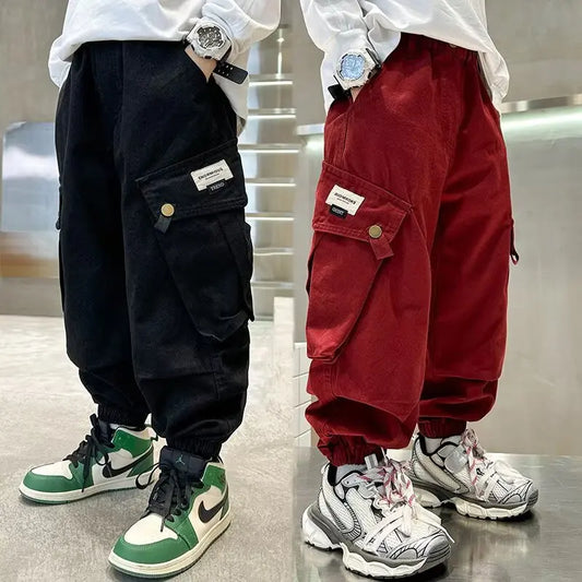 High Quality Boys Sweatpants Autumn Kids Casual Pants for Boy Korean Children's Clothes 2025 Spring Loose Cotton Red Trousers