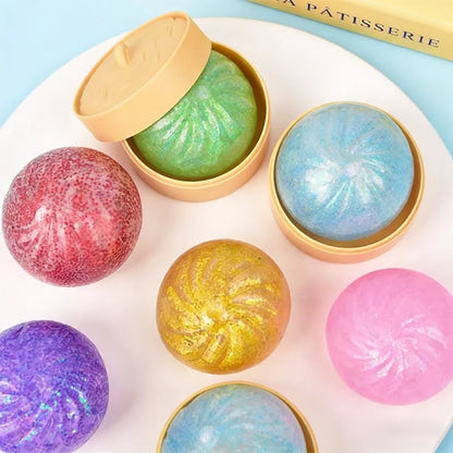 Colorful Dumpling Squishy Stress Relief Ball With Bamboo Steamer Soft Rebound Squeeze Fidget Sensory Toy Funny Creative Gift