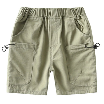 Kids Boys Cargo Shorts Summer Cotton Casual Shorts with Drawstring Pockets Elastic Waist Children Knee Length Short Pants 2-10Yr