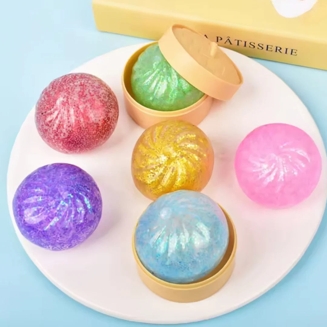 Colorful Dumpling Squishy Stress Relief Ball With Bamboo Steamer Soft Rebound Squeeze Fidget Sensory Toy Funny Creative Gift