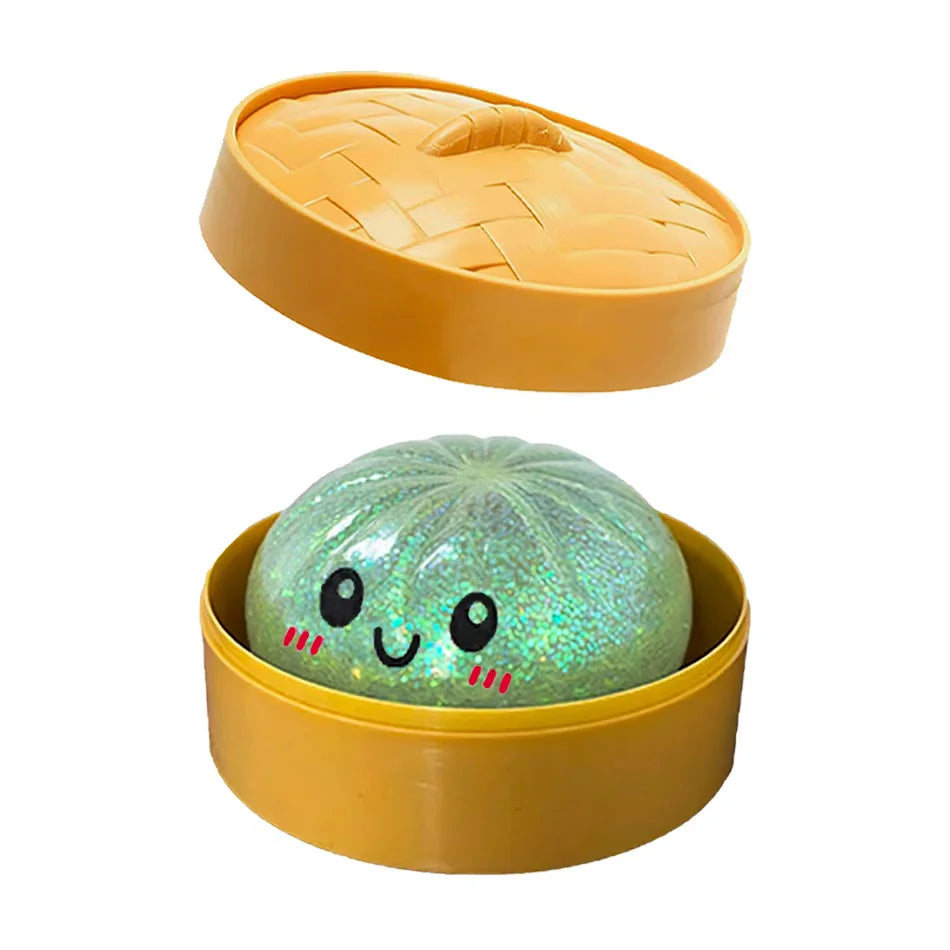 Colorful 6 Styles Glitter Dumpling Glitter Dumpling Squishy with Box Dumplings Sensory Squeeze Toy for Stress Relief Toys