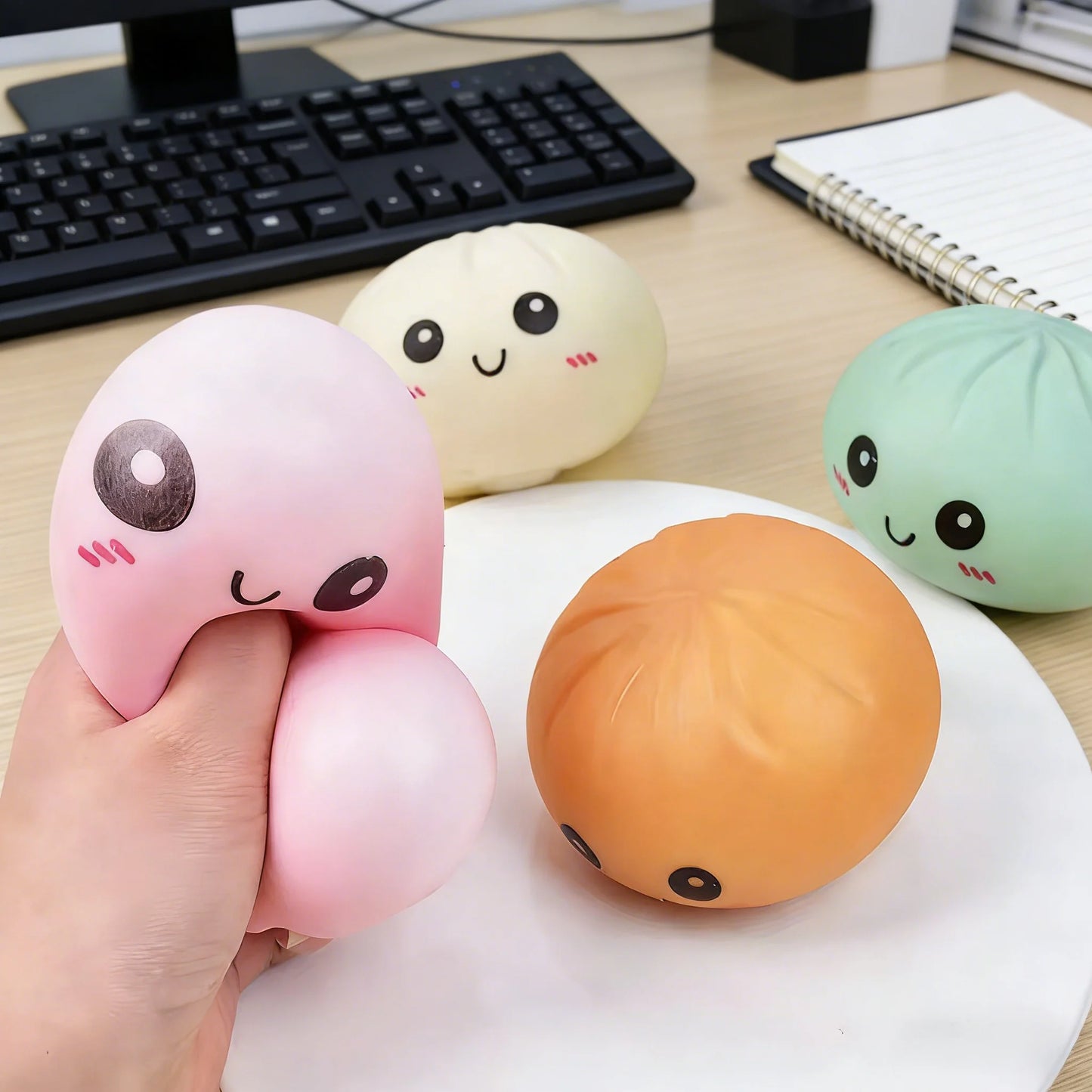 Colorful Dumpling Squishy Stress Relief Ball With Bamboo Steamer Soft Rebound Squeeze Fidget Sensory Toy Funny Creative Gift