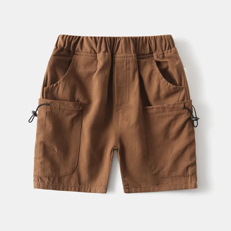 Kids Boys Cargo Shorts Summer Cotton Casual Shorts with Drawstring Pockets Elastic Waist Children Knee Length Short Pants 2-10Yr