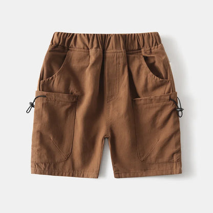 Kids Boys Cargo Shorts Summer Cotton Casual Shorts with Drawstring Pockets Elastic Waist Children Knee Length Short Pants 2-10Yr