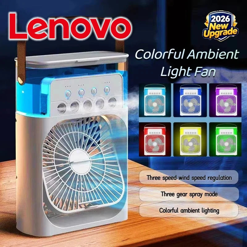 Lenovo Portable Air Conditioner Fan Mini USB Air Cooler Humidifier Water Mist Spray LED Night Light Desktop Cooling Fan